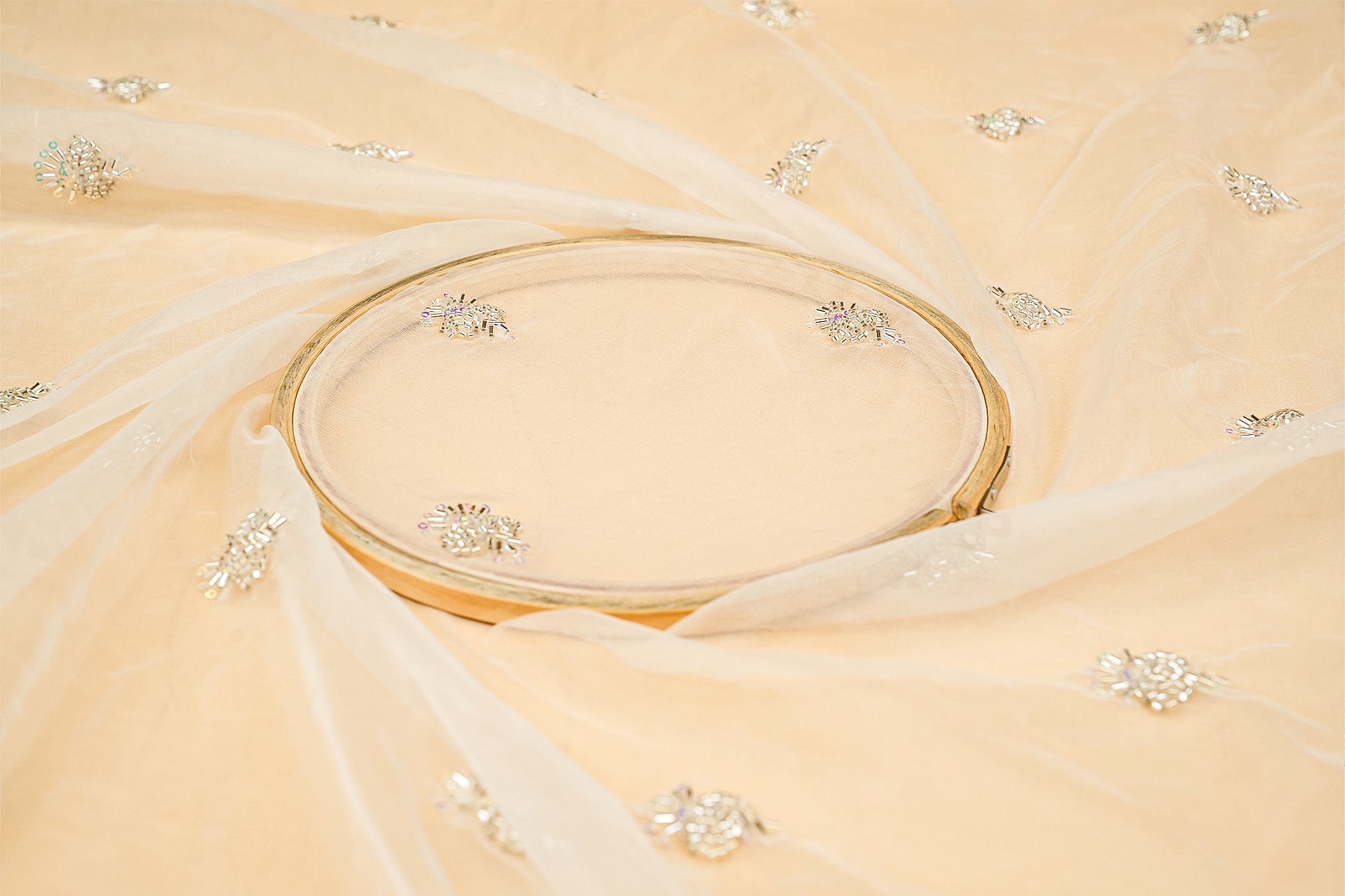 White Organza in floral pattern kut-dana and handwork- Paras Gallery Fabrics