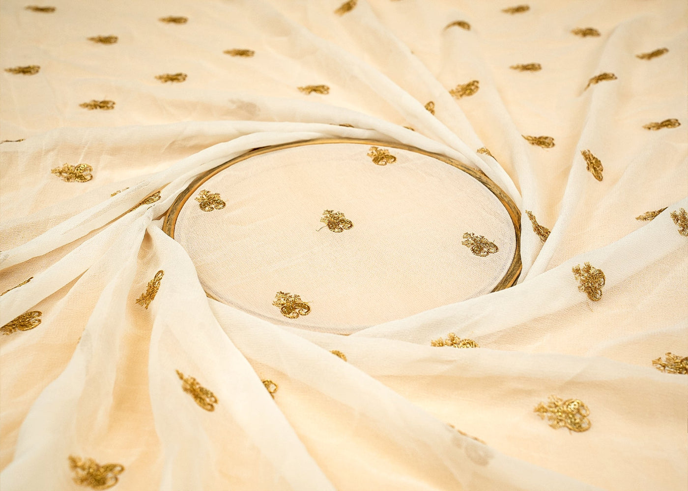 Ivory Grace Tissue with Elegant Butti and Zari Embellishments- Paras Gallery Fabrics