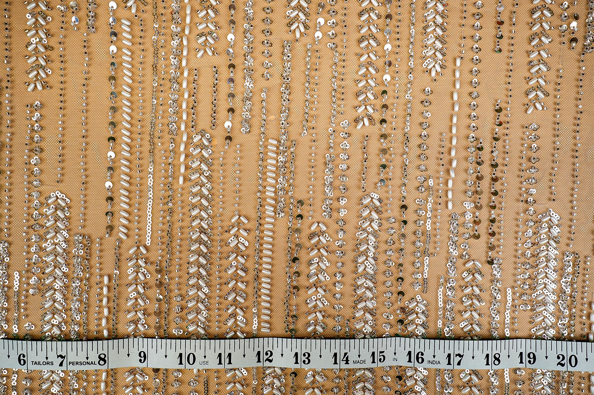 (Pre-Cut 1.4 Mtr) Luxe Handcrafted Imported Net with Sequins and Kutdana Elegance