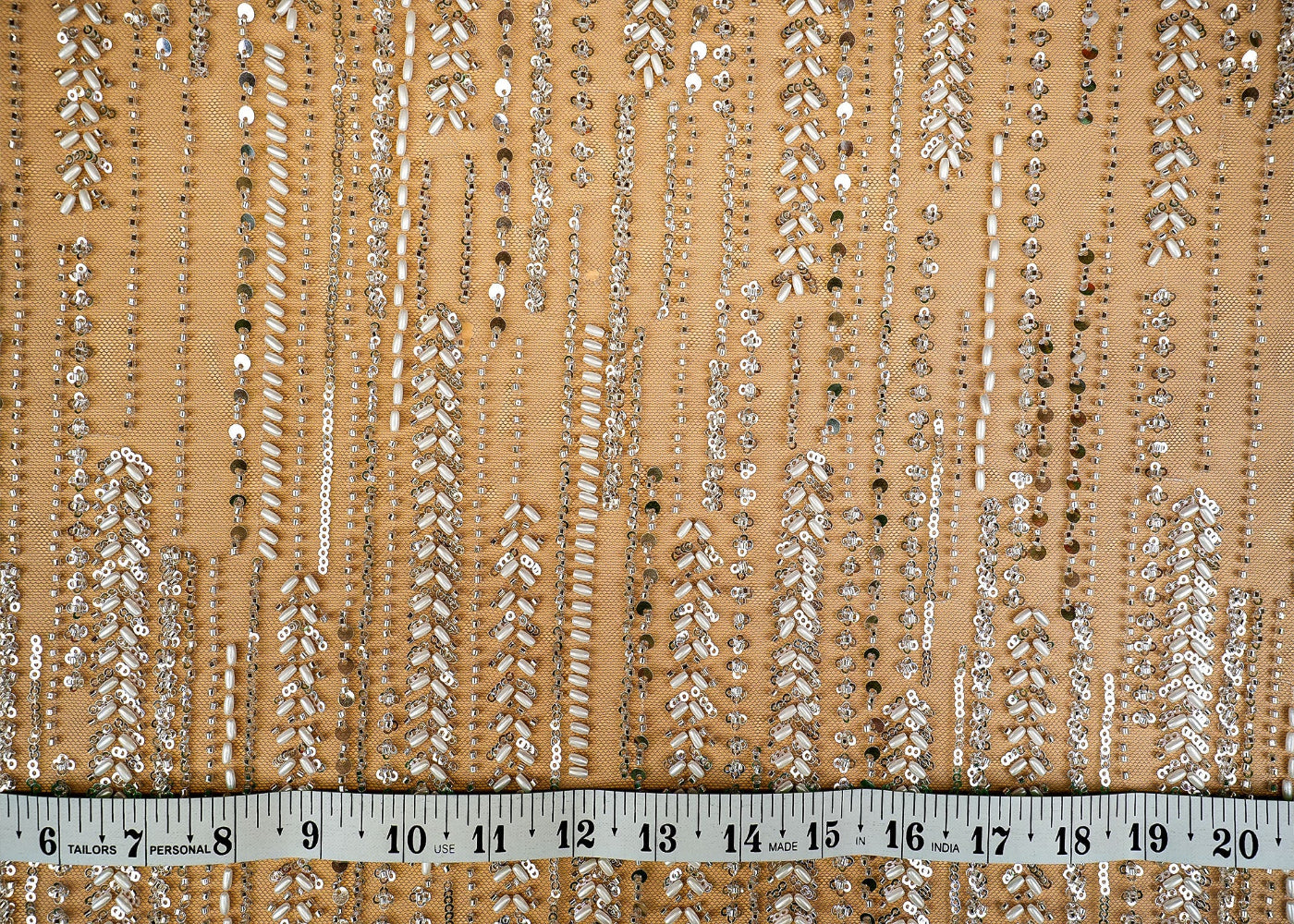 (Pre-Cut 1.4 Mtr) Luxe Handcrafted Imported Net with Sequins and Katdana Elegance