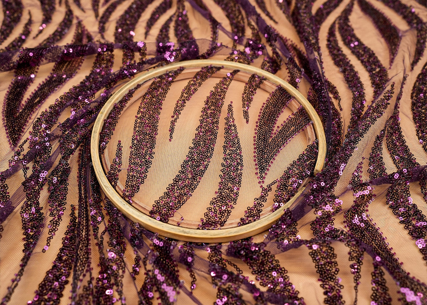 (Pre-Cut 0.8 Mtr) Regal Purple Imported Net with Rainbow Sequins and Kutdana - Paras Gallery Fabrics