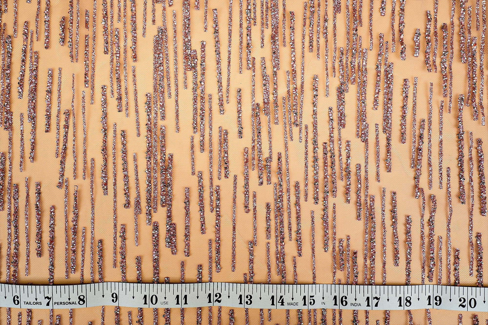 (Pre-Cut 2.80 Mtr) Opulent Onion Pink Net with Glitter and Swarovski Embellishments