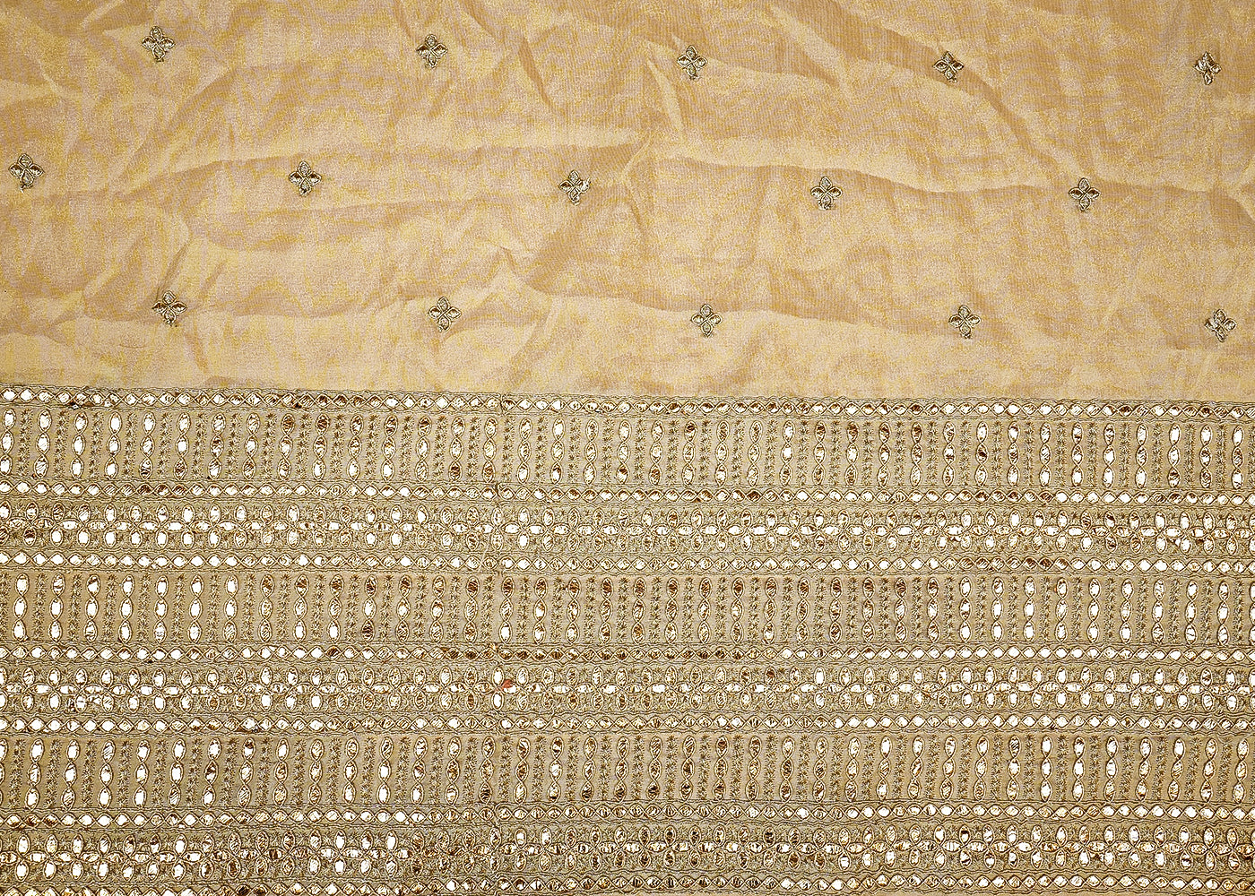 (Pre-Cut 1.8 Mtr) Tissue Fabric with All-Over Buti of Foil and Threadwork, and Heavy Border