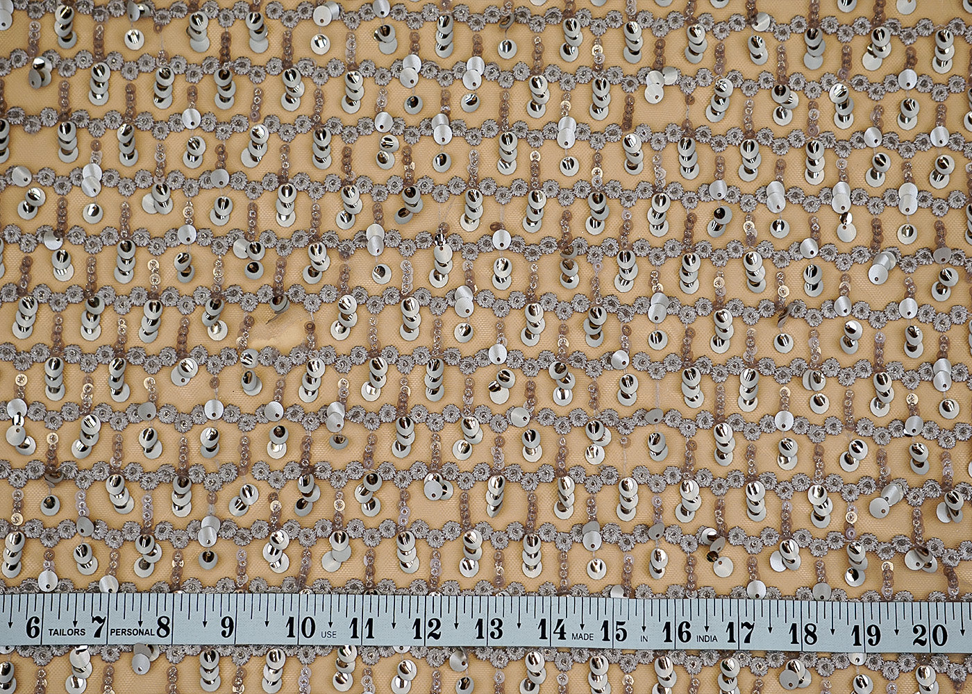 (Pre-Cut 2.25 Mtr) Shimmering Elegance Net Fabric with All-Over Sequins and Threadwork