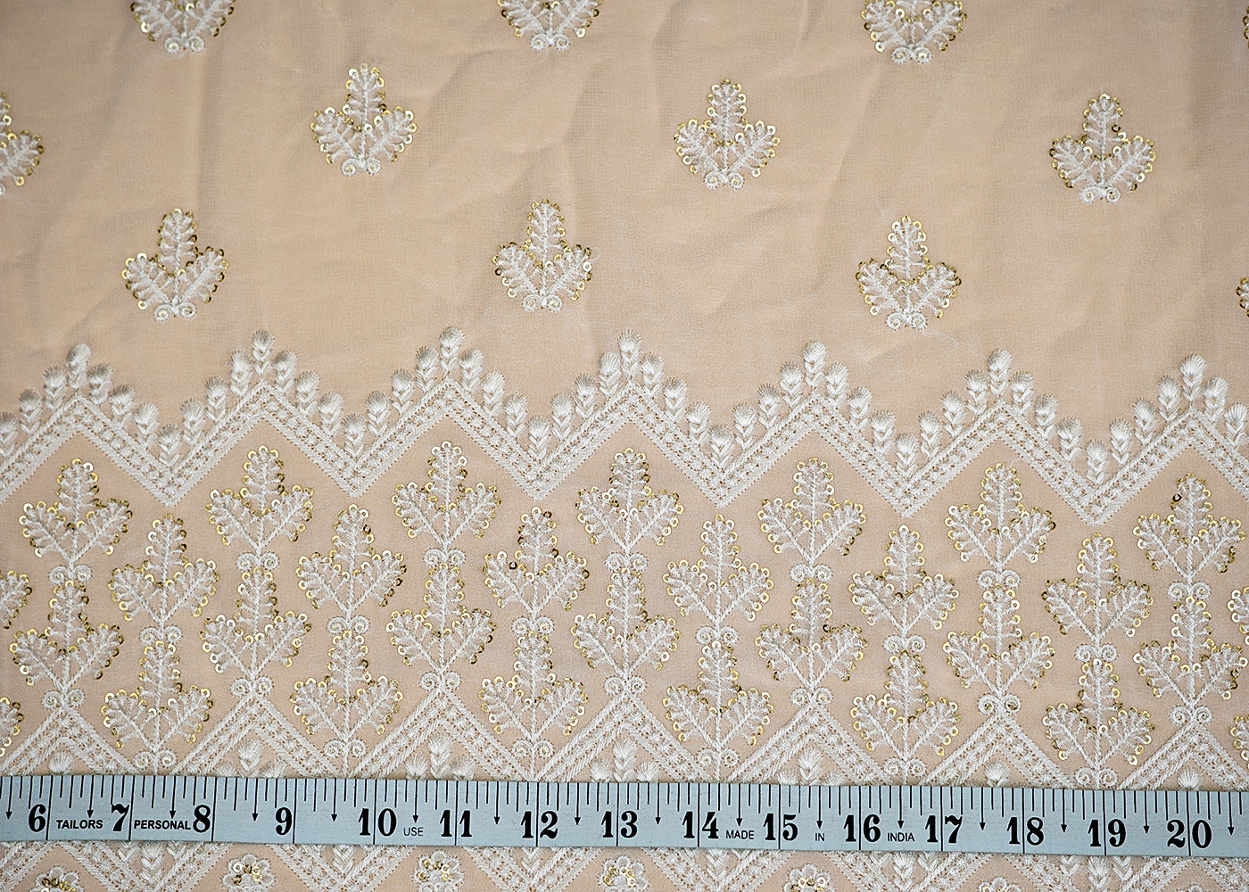 (Pre-Cut 3 Mtr) Traditional Elegance Georgette Fabric with Threadwork and Sequins