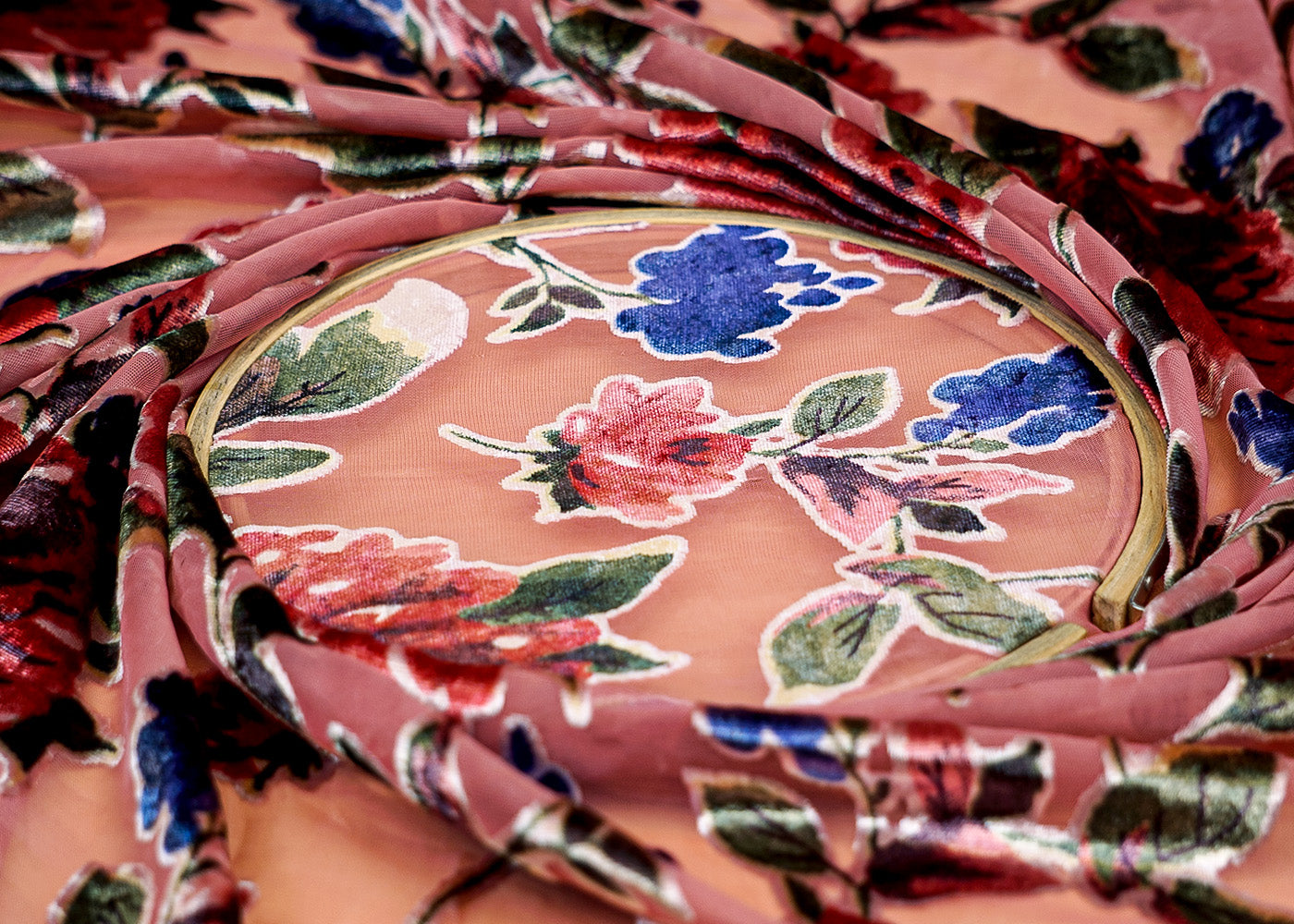 (Pre-Cut 0.75 Mtr) Floral Splendor Velvet Brassu Fabric with All-Over Floral Print