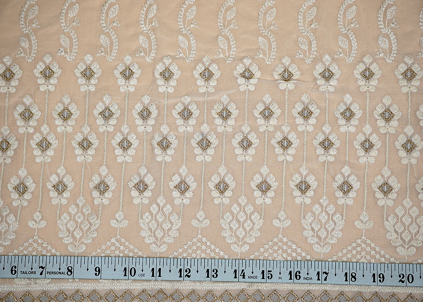 (Pre-Cut 4 Mtr) raditional Elegance Georgette Fabric with Threadwork and Sequins