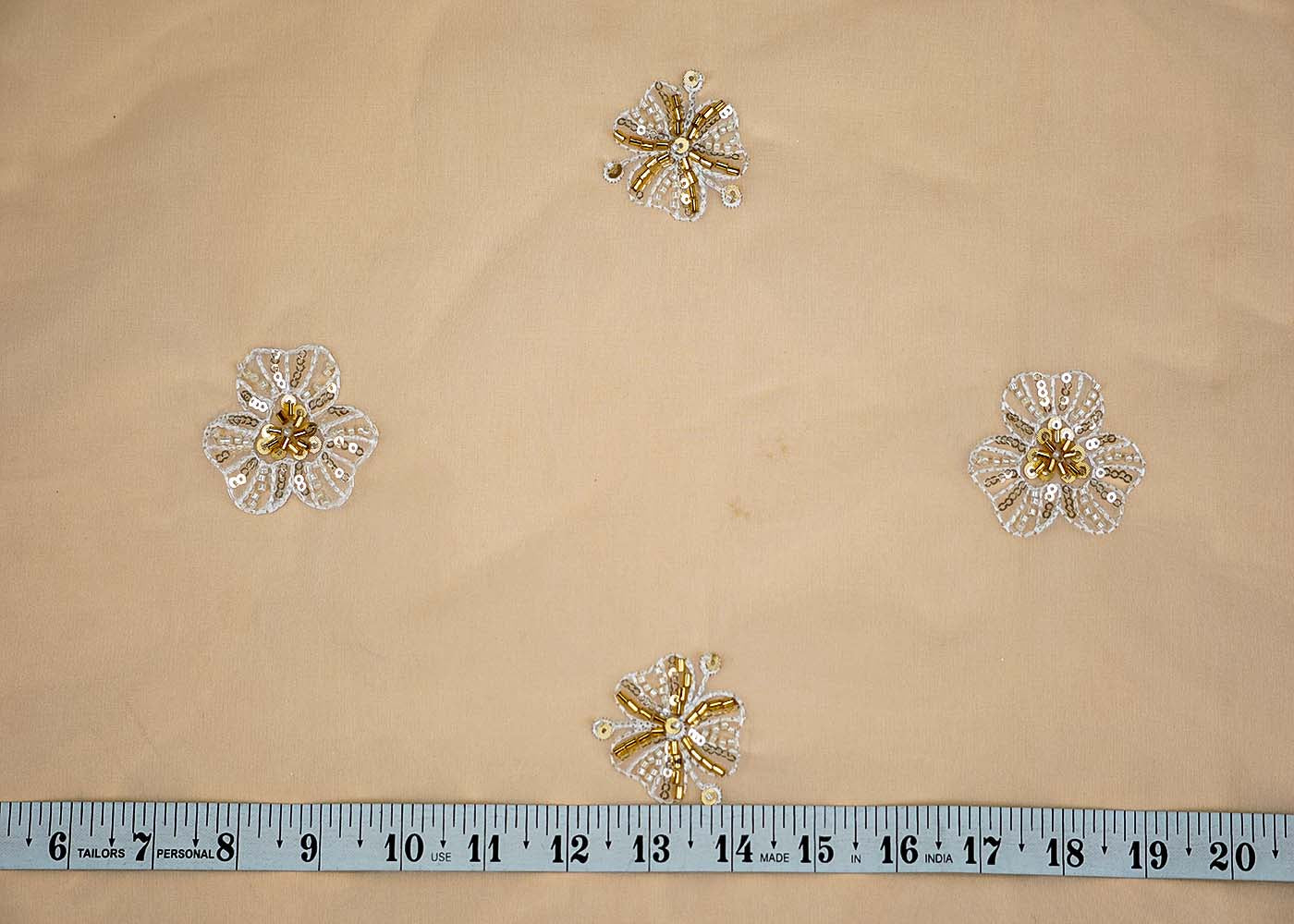 (Pre-Cut 1.65 Mtr) Opulent Organza Fabric with All-Over Buti of Thread, Kutdana, Beads, and Sequins