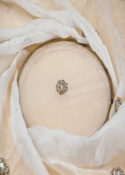 (Pre-Cut 2.5 Mtr) White Organza Fabric with All-Over Buti of Sequins, Thread, and Katdana Work