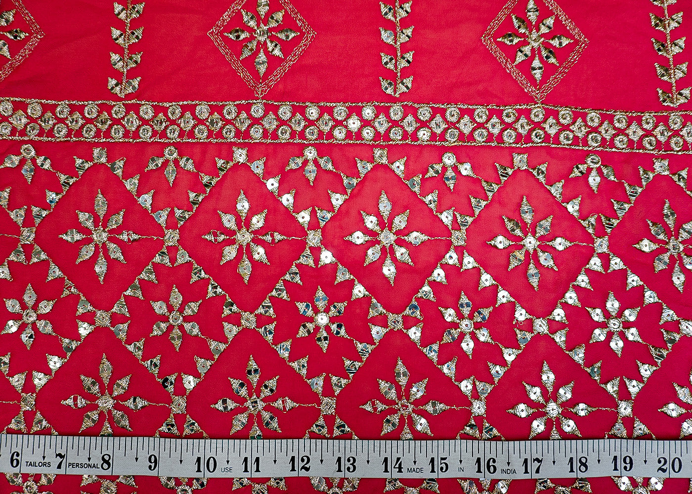 (PRE-CUT 4.2MTR) Georgette Fabric with Allover Golden Sequins & Threadwork 11331