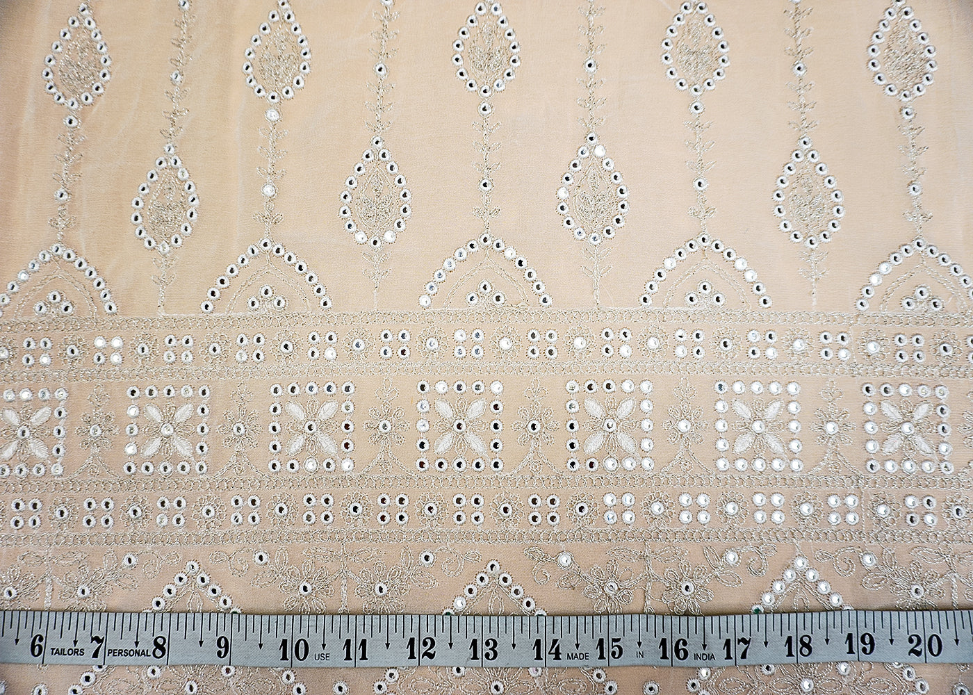 (PRE-CUT 3.9MTR) Georgette Fabric with Allover Sequins, Faux Mirror, Threadwork & Border 11337
