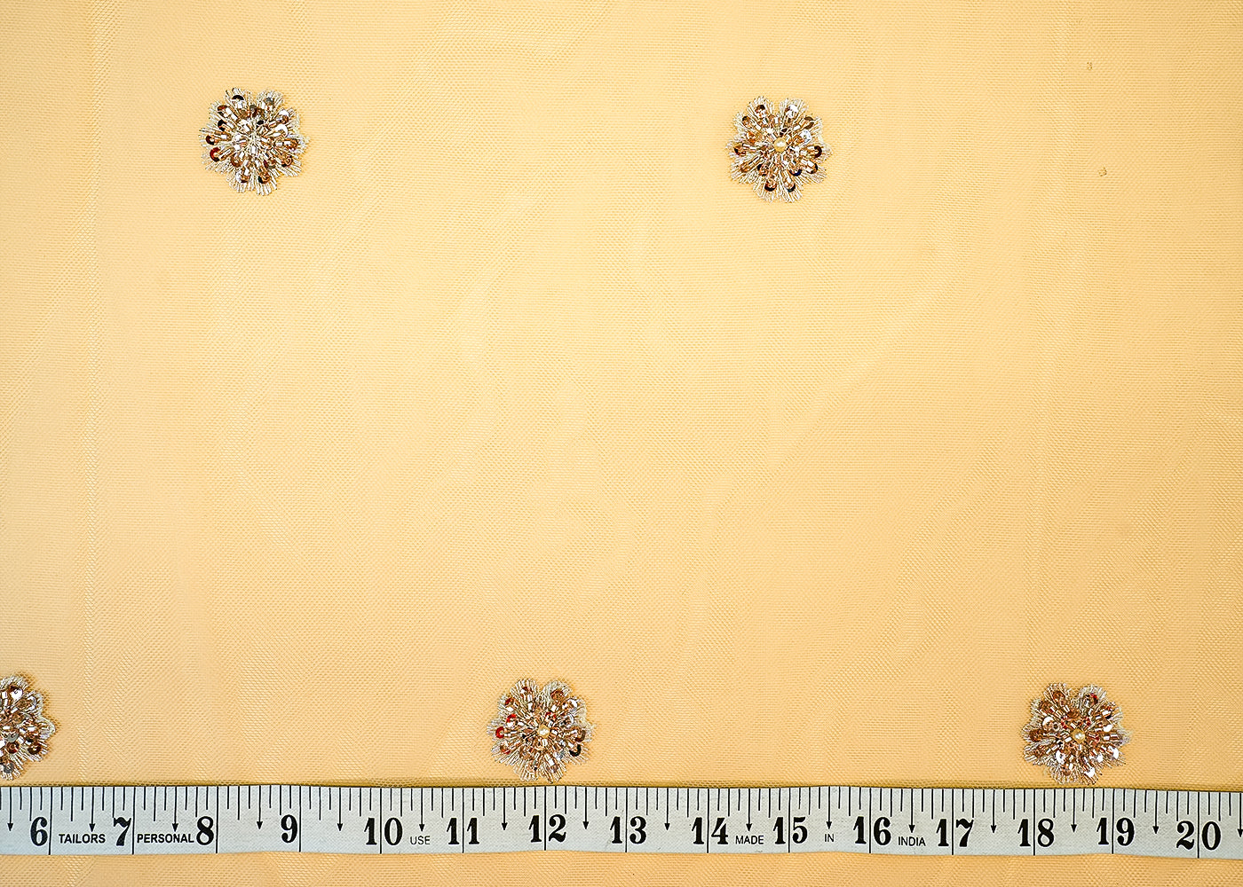 (PRE-CUT 2MTR) Imported Net Dupatta Fabric with Thread, Bead, Kutdana, Sequins, Buti & Both-Side Scalloped Border 11354