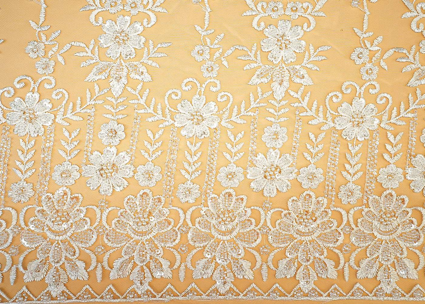 (PRE-CUT 2MTR) Imported Net with Allover Sequins, Thread, Beads, and Pearl Handwork 11355