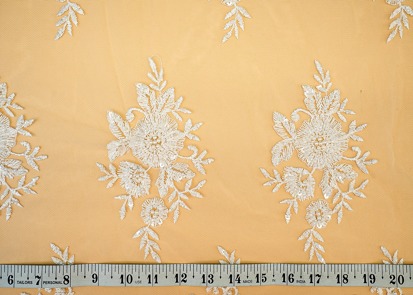 (PRE-CUT 1.65MTR) Imported Net with Buti of Sequins, Thread, Beads, and Pearl Handwork with Scalloped Borders 11356
