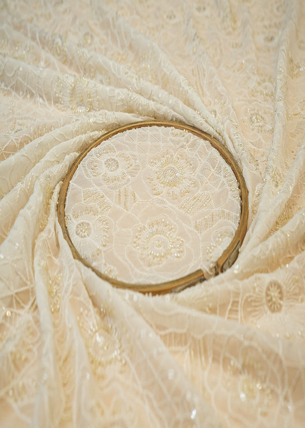 (PRE-CUT-2MTR)-White-Georgette-Fabric-with-Allover-Beads,-Thread-&-Sequins-Work-11382