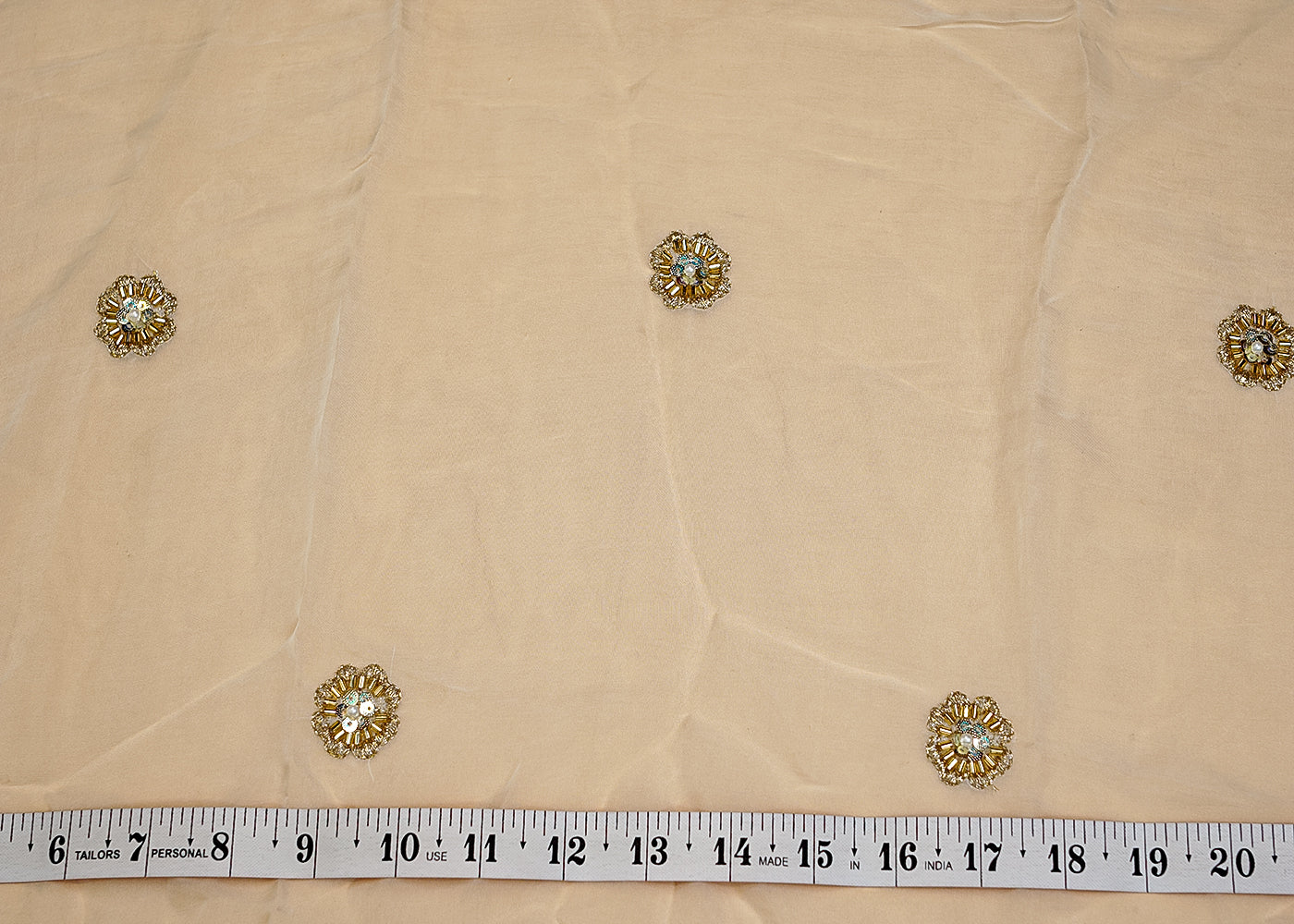 (PRE-CUT 1.4MTR) Organza Fabric with Allover Buti of Kutdana, Sequins, and Thread Work 11389