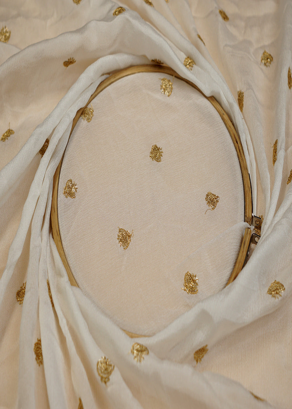 (PRE-CUT-1.5MTR)-White-Chinon-Chiffon-with-Allover-Buti-of-Sequins-&-Thread-11390