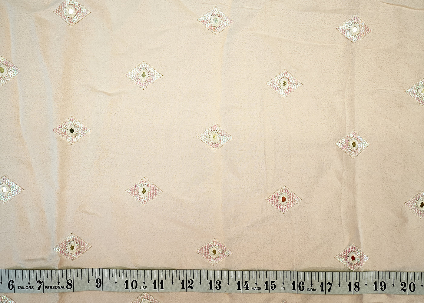 (PRE-CUT 1.3MTR) Upada Silk with Allover Buti of Thread, Mirror Work, and Rainbow Sequins 11397
