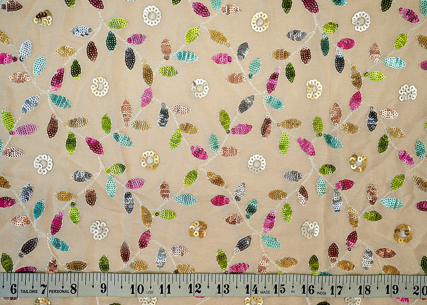 (PRE-CUT 1.8MTR) Georgette Fabric with Allover Thread & Multicolor Sequins 11401