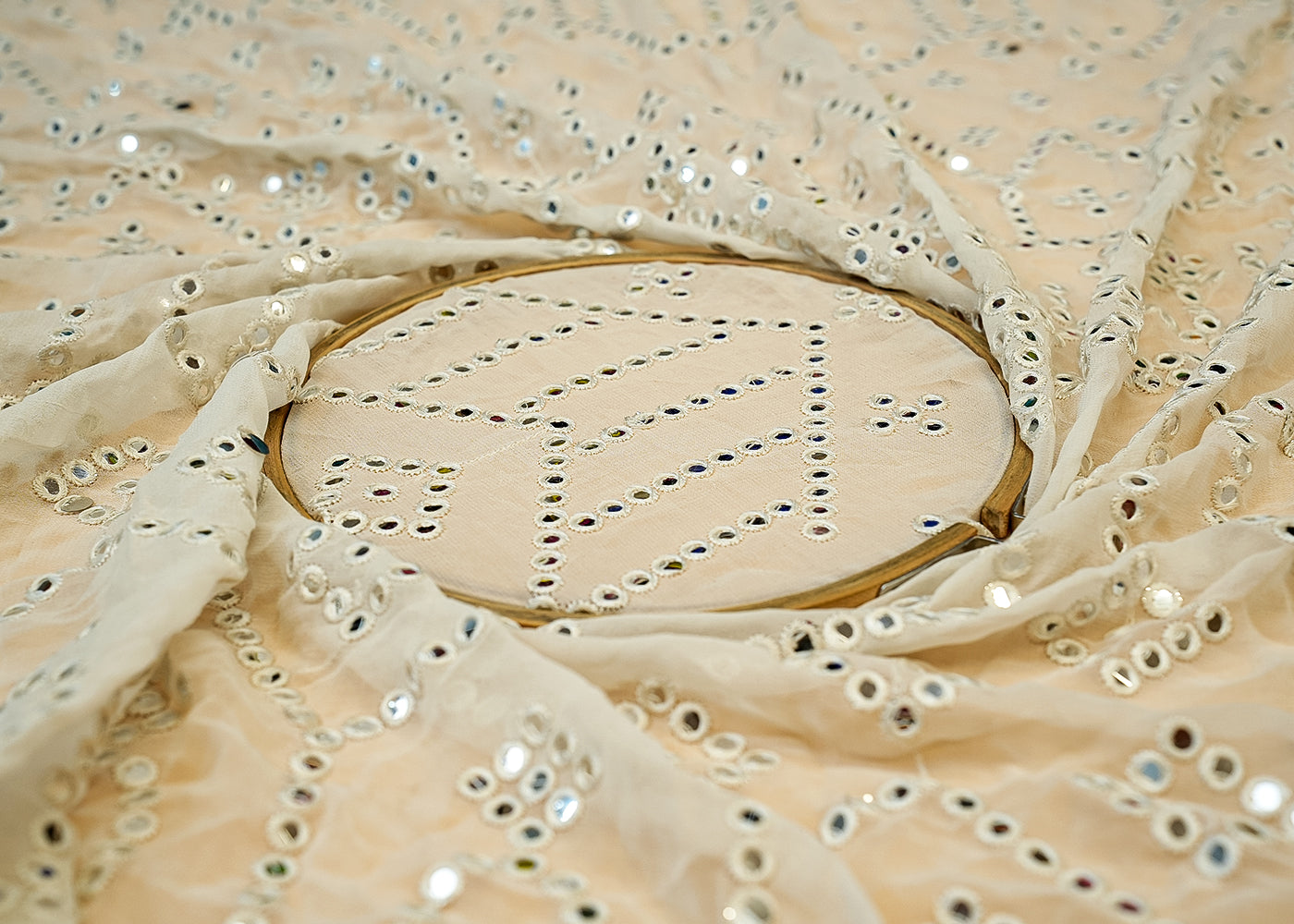 (PRE-CUT 1.5MTR) Georgette Fabric with Allover Thread & Faux Mirror Work 11404