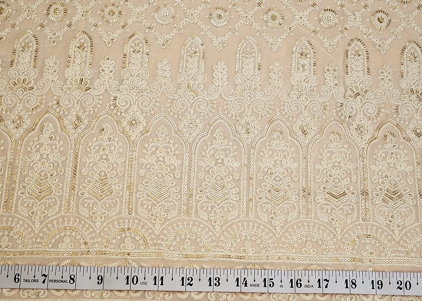 (PRE-CUT 1.7MTR) Georgette Fabric with Allover Sequins & Threadwork with Border 11407