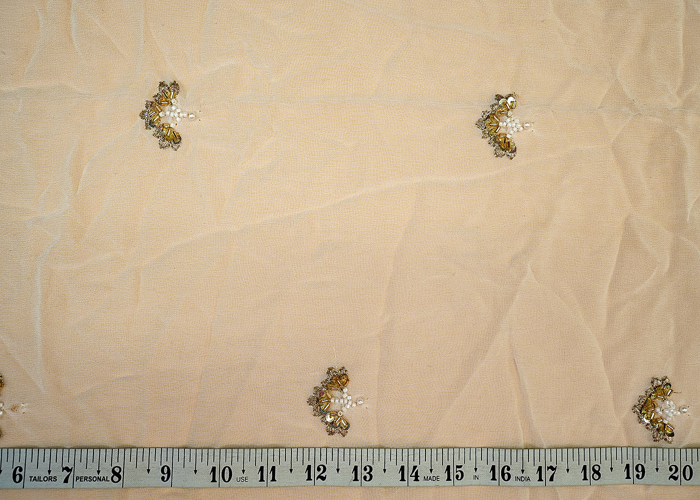 (PRE-CUT 1MTR) Georgette Fabric with Allover Buti of Sequins, Zari, Beads & Katdana 11410