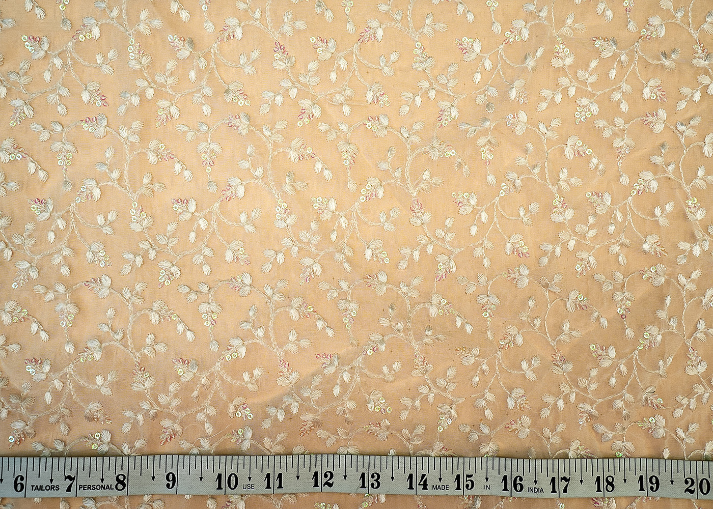 (PRE-CUT 1.4MTR) Organza Fabric with Allover Rainbow Sequins and Thread Work 11415