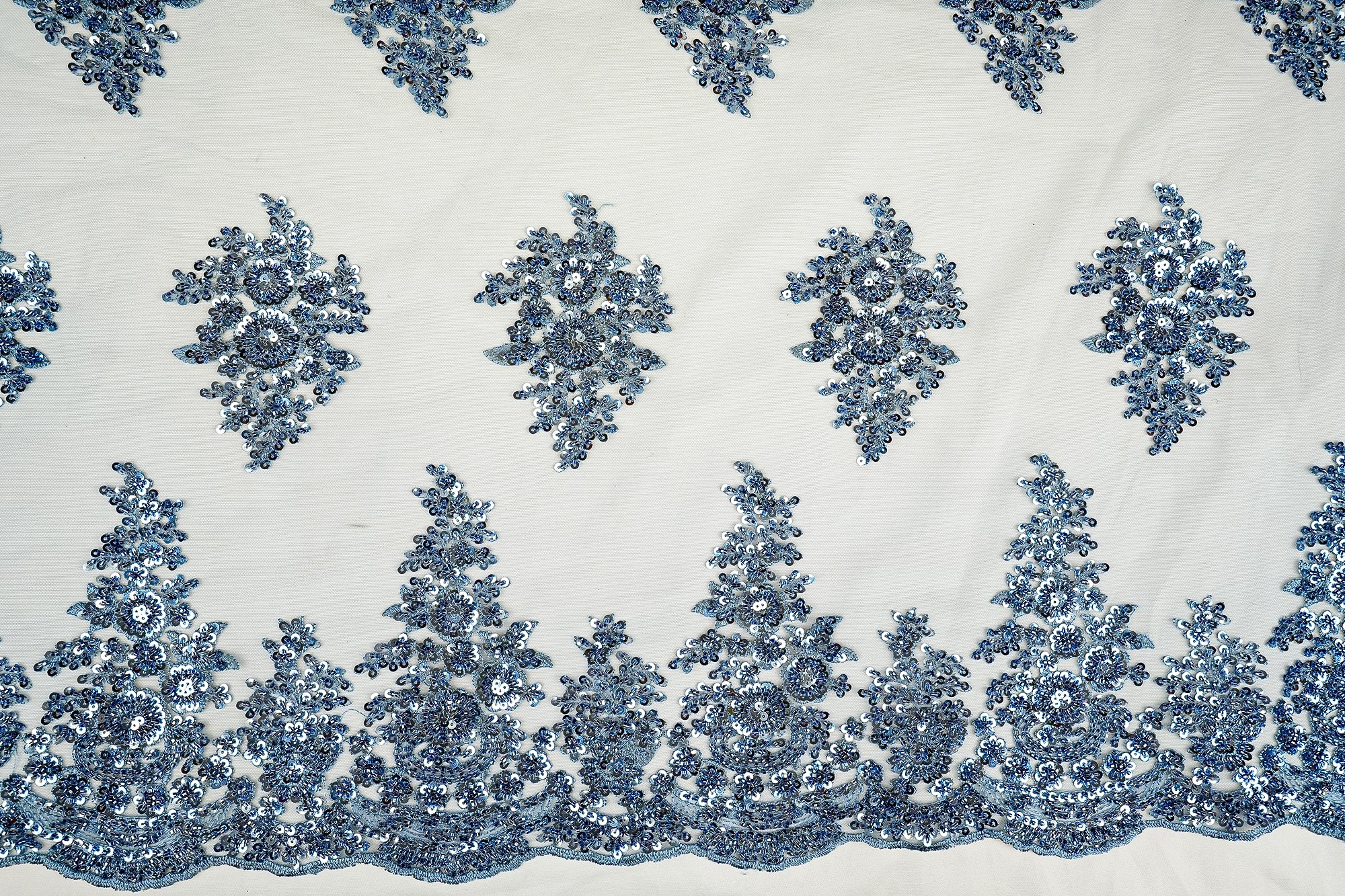Blue-Imported-Net-Floral-Patchwork-Elegance-with-Scalloped-Border,-Sequins,-Beads,-and-Threadwork-| -11501-work-view