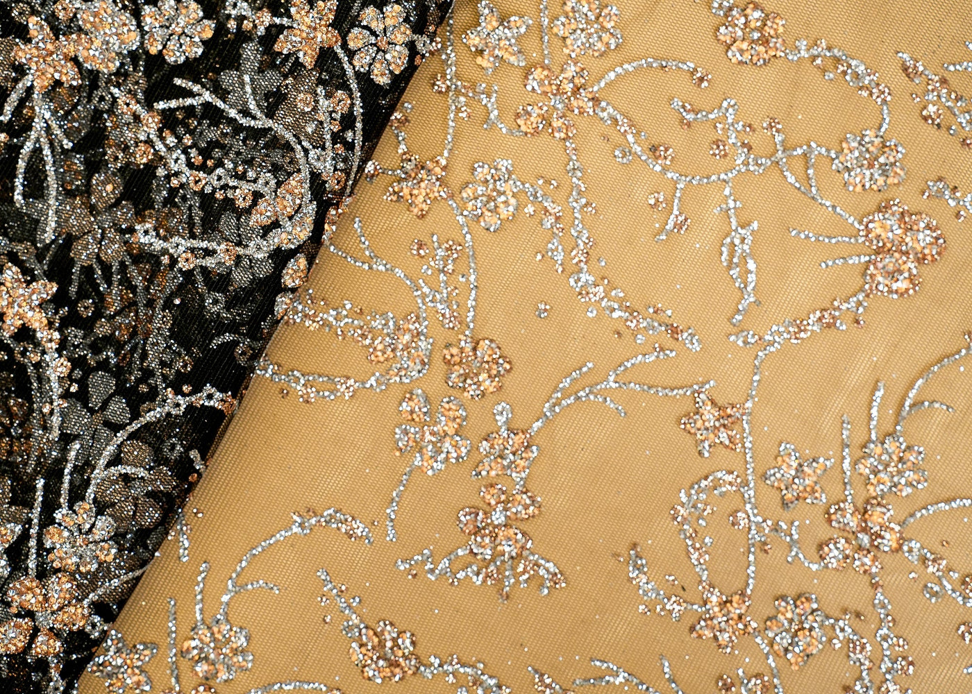 Black Imported Net Fabric with All-Over Floral Gliter Work 11510