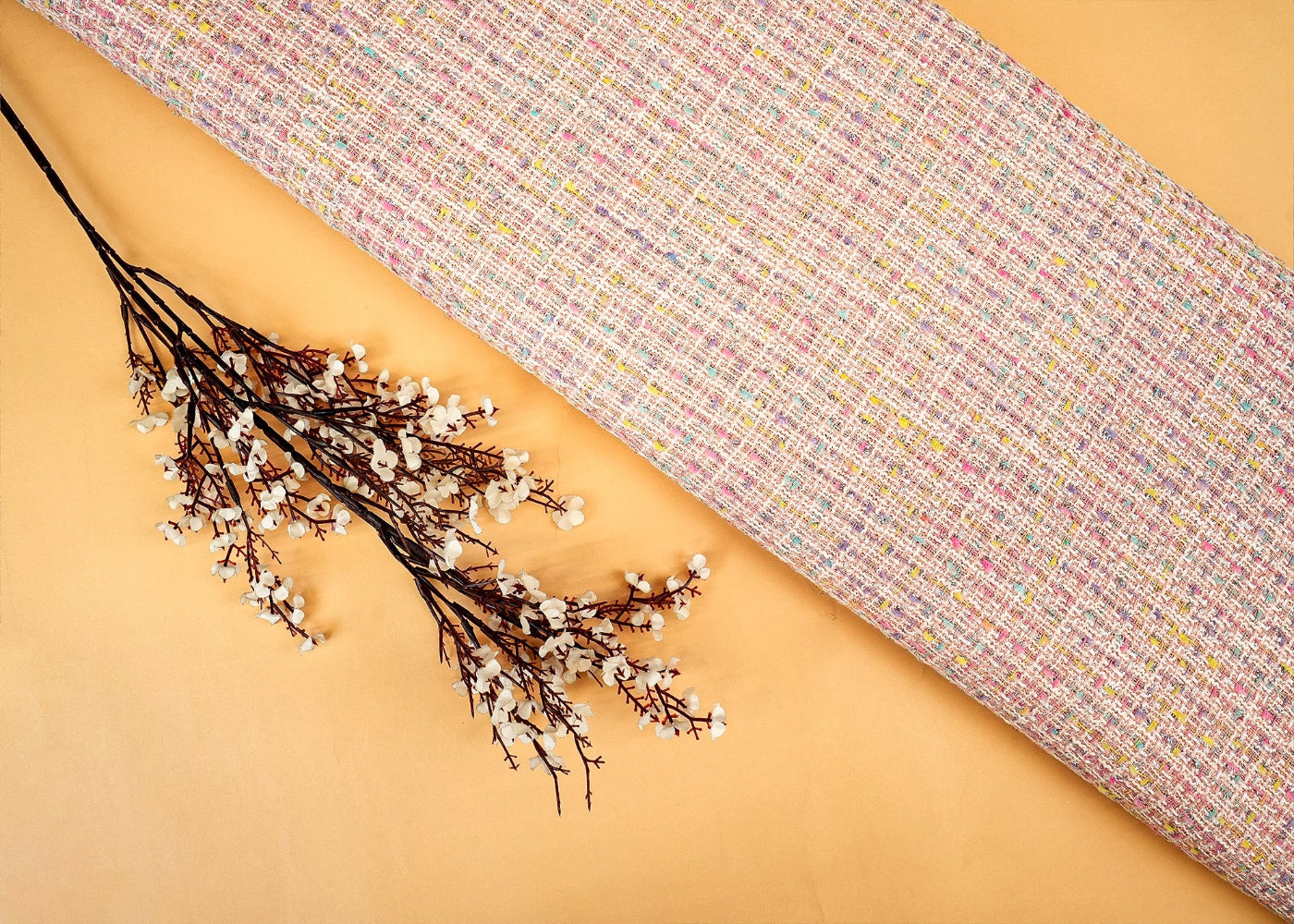 Exclusive Light Pink Fabric With Lurex Tweed Fabric- Paras gallery Fabics