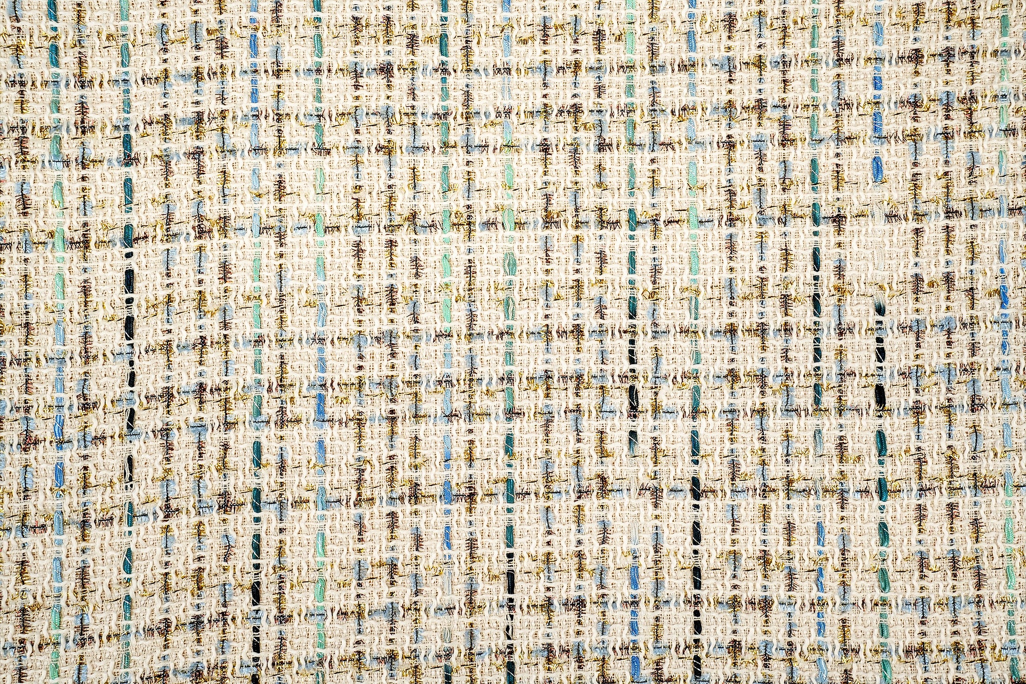 Exclusive White & Blue With Lurex Tweed Fabric