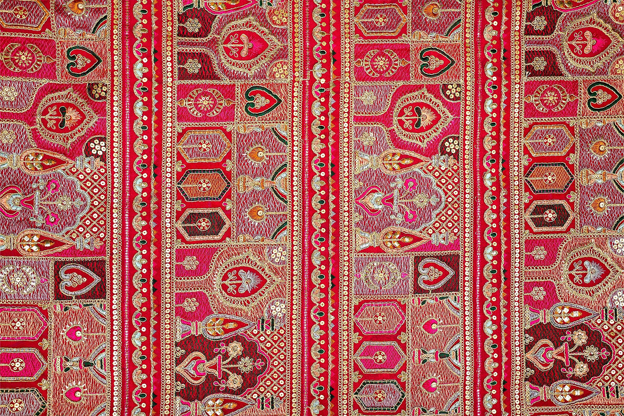 Rani Pink Traditional Georgette with All-Over Colorful Threadwork,Golden Sequins,and Zari Embellish