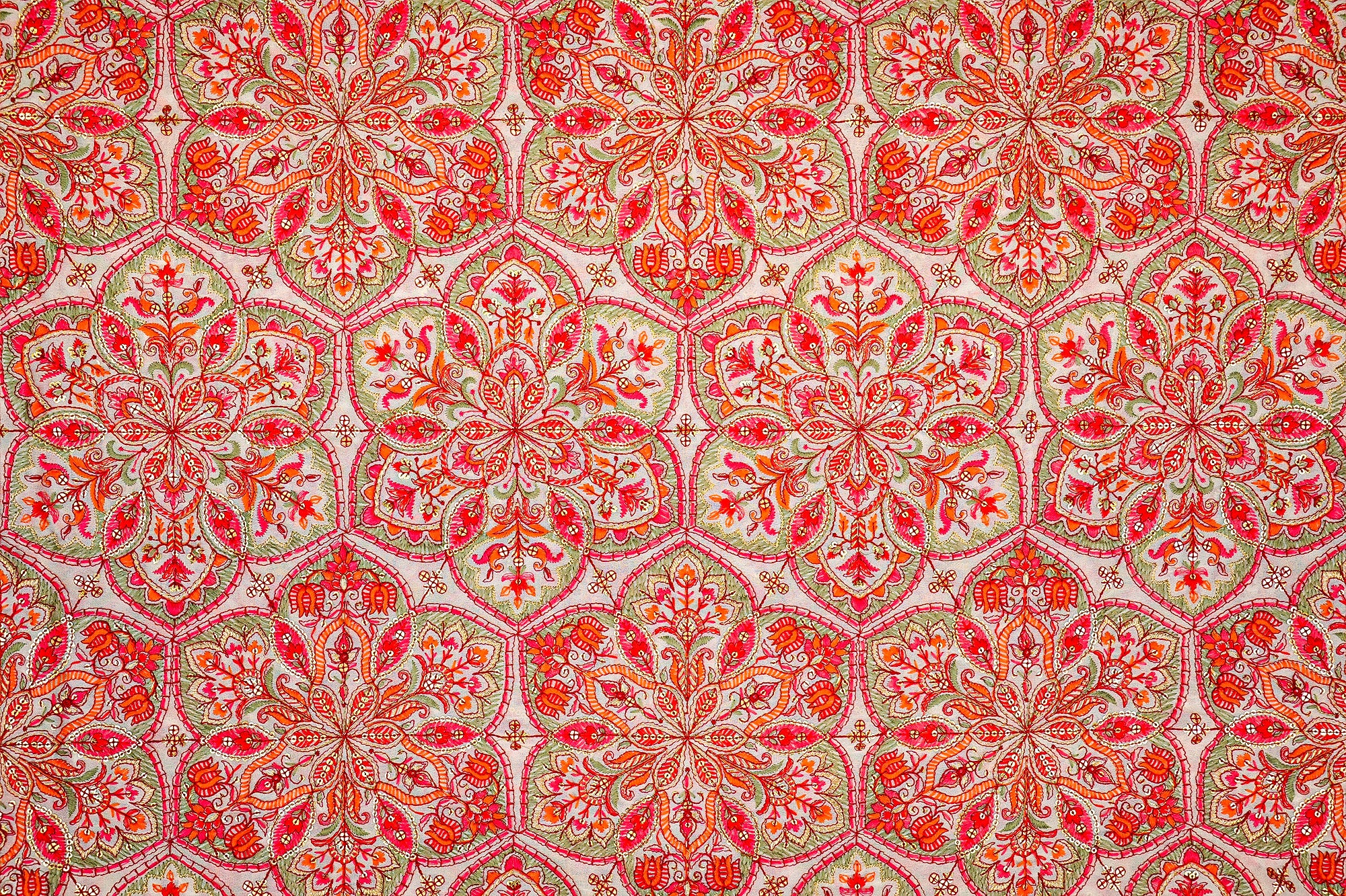 Off-White Vibrant Floral Symphony with Multi-Color Thread, Golden Sequins, and All-Over Pattern