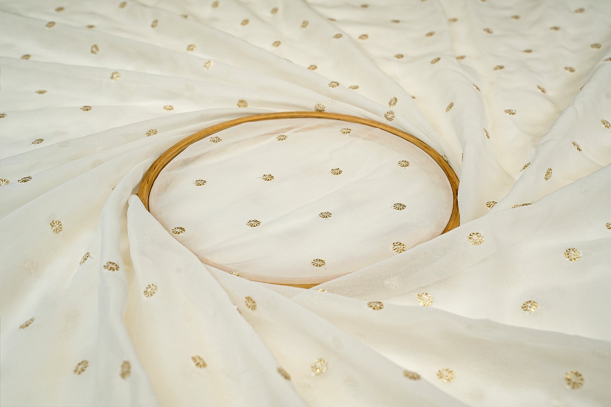 Dyeable Georgette Golden Allure Fabric with All-Over Butti of Sequins and Threadwork