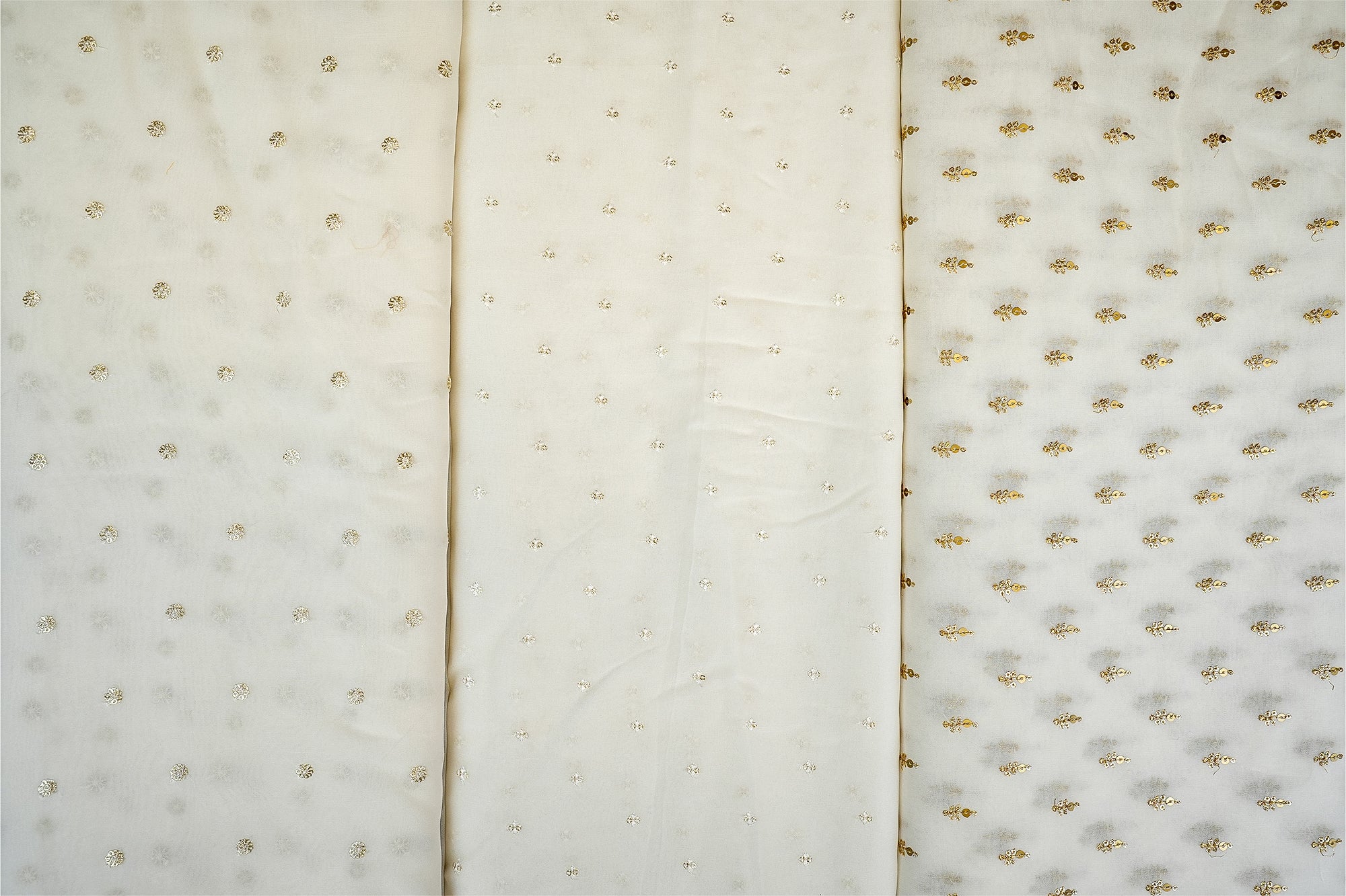 Dyeable Georgette Golden Allure Fabric with All-Over Butti of Sequins and Threadwork