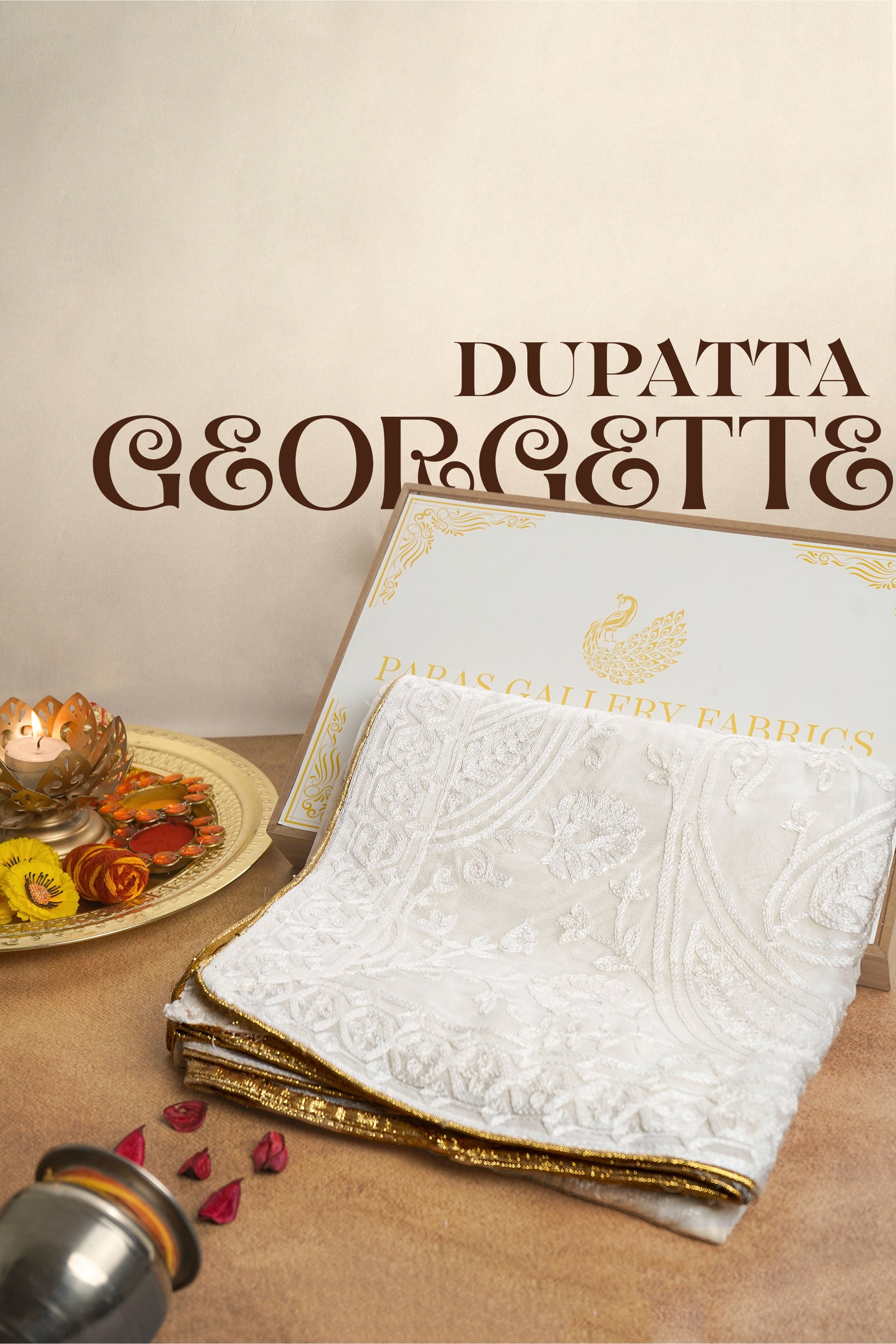 White Dyeable Georgette Dupatta With All Over Thread Work 11710