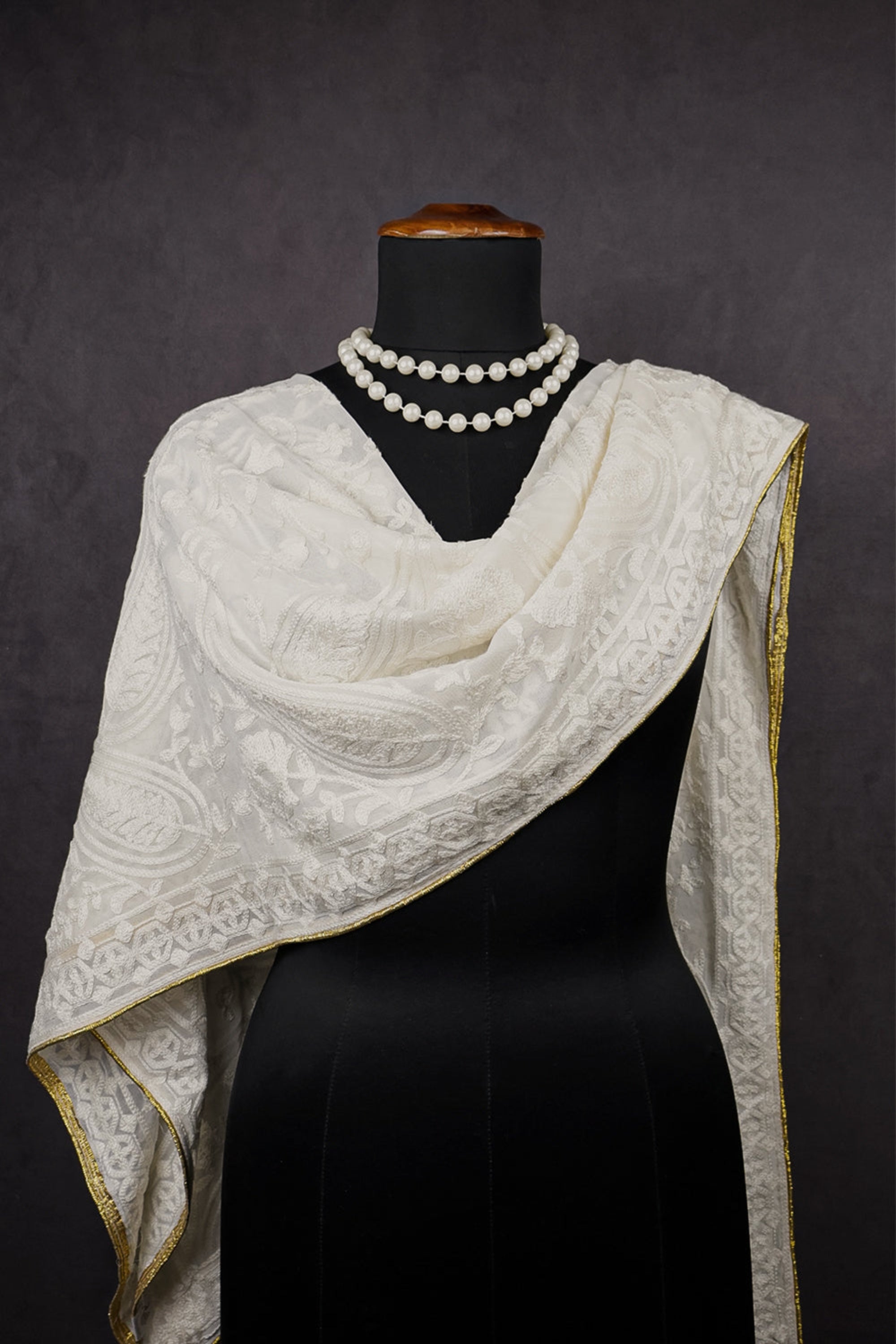 White Dyeable Georgette Dupatta With All Over Thread Work 11710