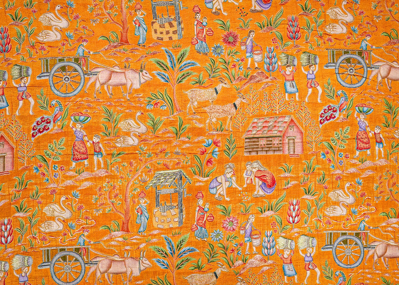 Mustard Abstract Elegance Dola Silk with All-Over Print and Zari Thread Embellishments
