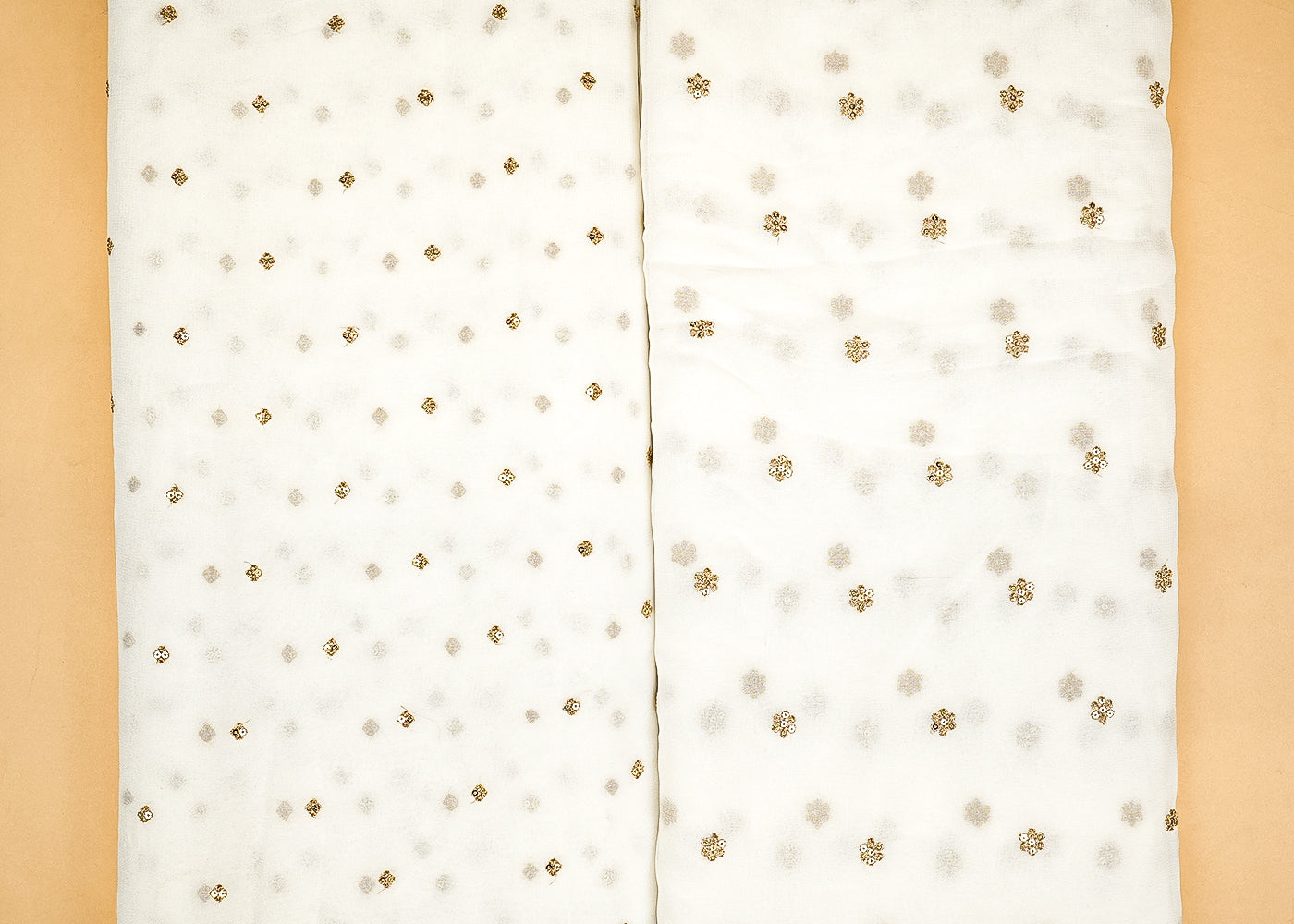 Golden Opulence Georgette Fabric with All-Over Buti Work of Golden Thread and Sequins