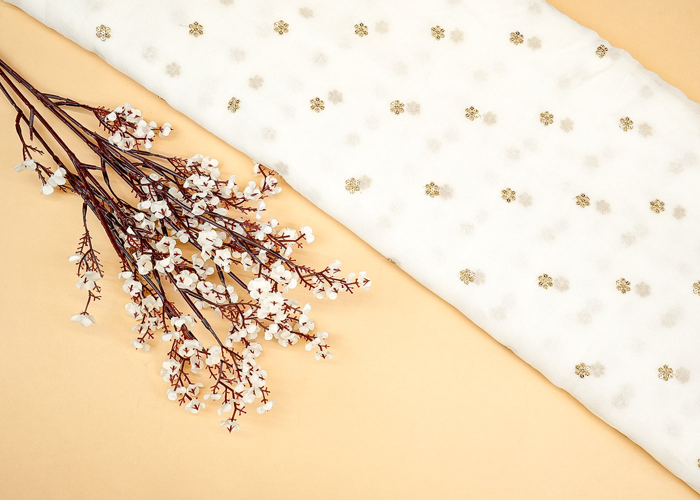 Dyeable Georgette Fabric with All-Over Floral Buti Work of Thread and Sequin