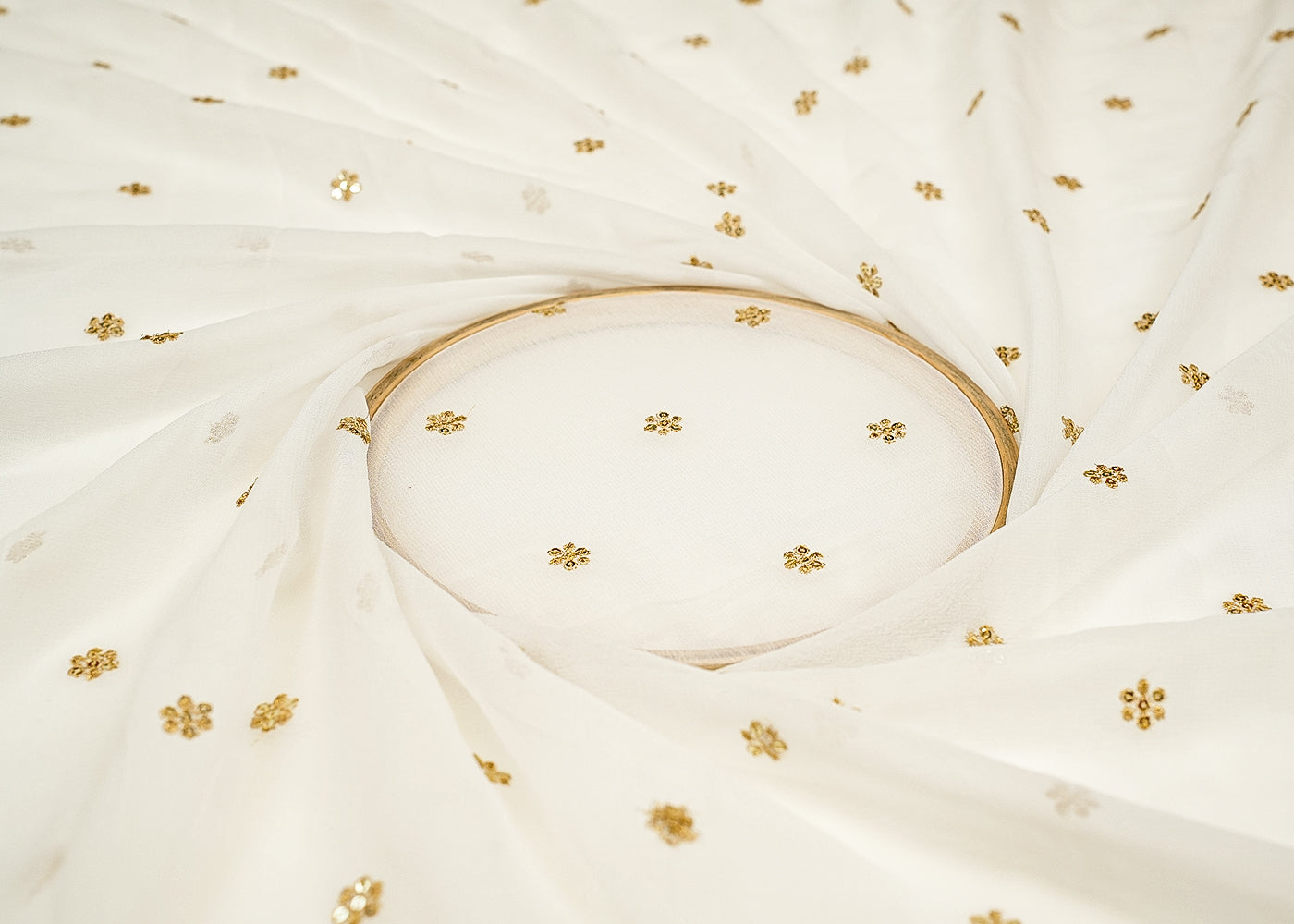 Dyeable Georgette Fabric with All-Over Floral Buti Work of Thread and Sequin