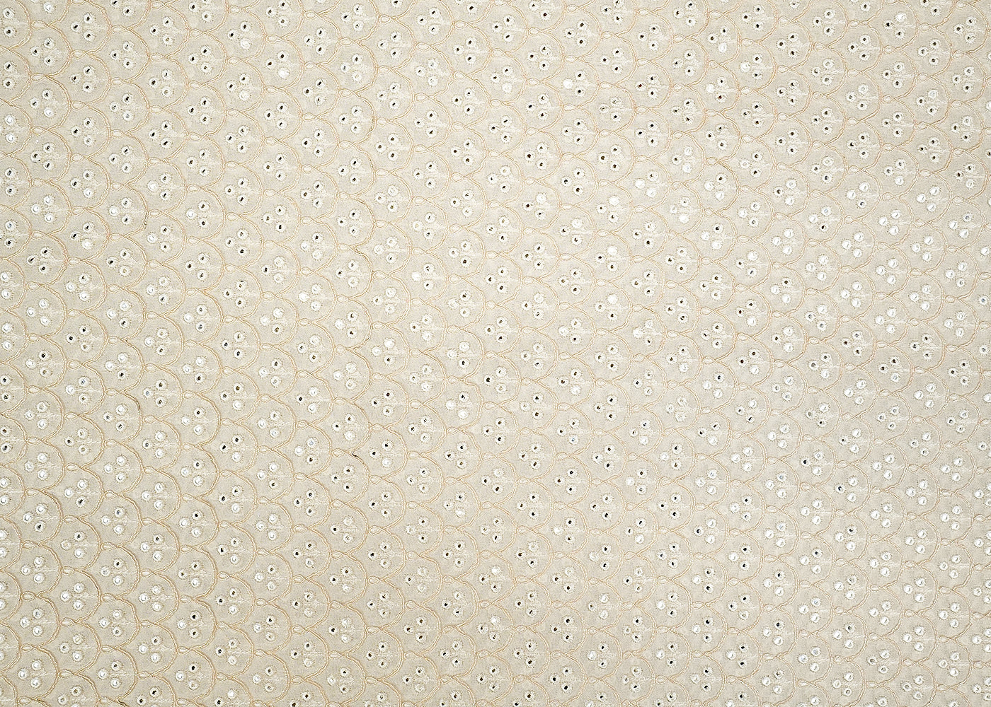 Dyeable Georgette Fabric with All-Over Traditional White and Rainbow Threadwork and Faux Mirror