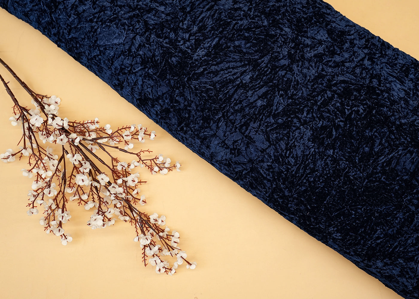 Navy Blue Textured Crushed Velvet Fabric