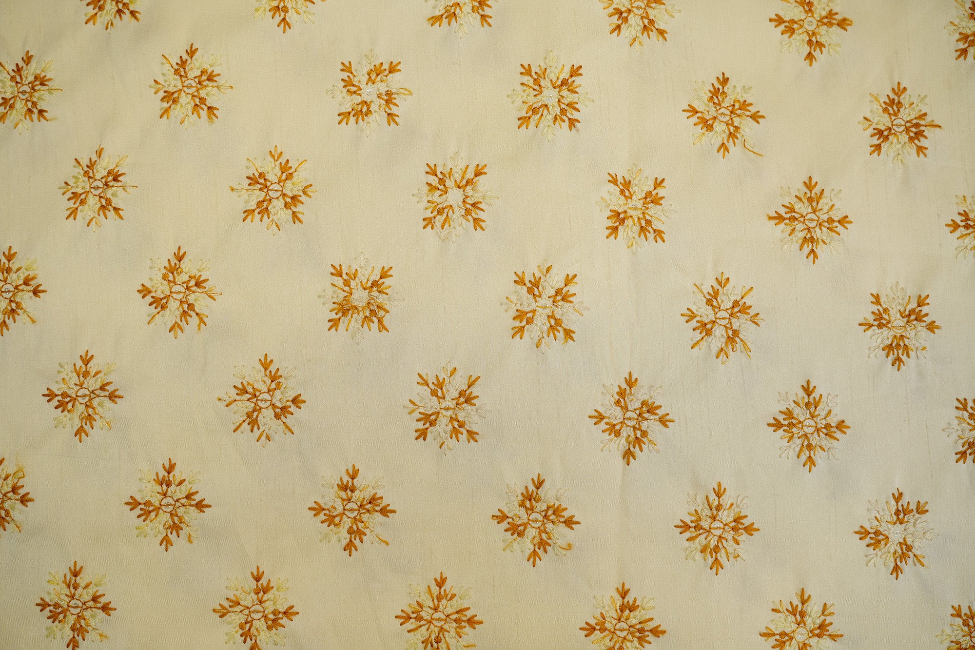 Yellow Silk dupoin with Mustard & Yellow Thread Floral Sequins