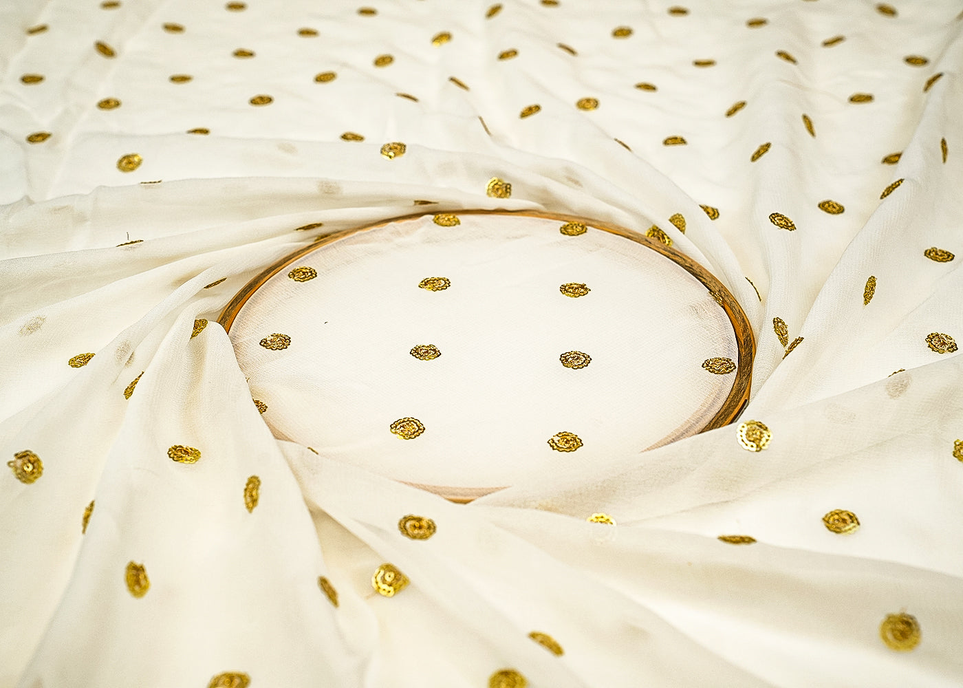 Dyeable Georgette Fabric with All-Over Buti of Golden Thread and Sequins