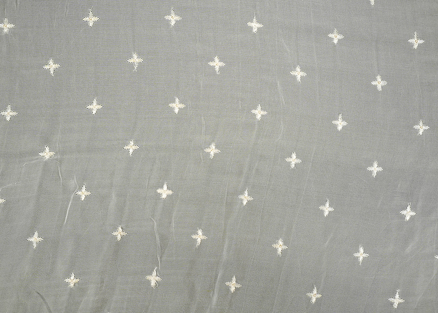 The Noor - White Organza Fabric with Classic Buti of Thread and Golden Sequins | 11809