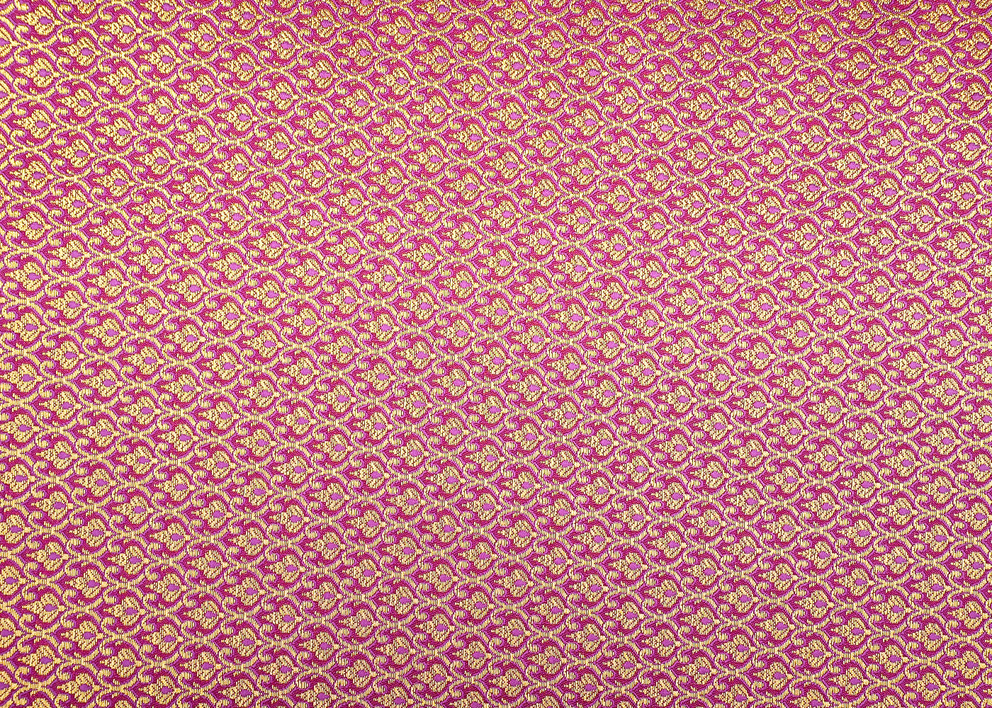 Magenta Pink Banarasi Brocade Fabric with All-Over Golden Traditional Handloom