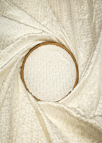 The Noor - White Dupion Silk Fabric With Timeless Thread And Bead Work | 11819