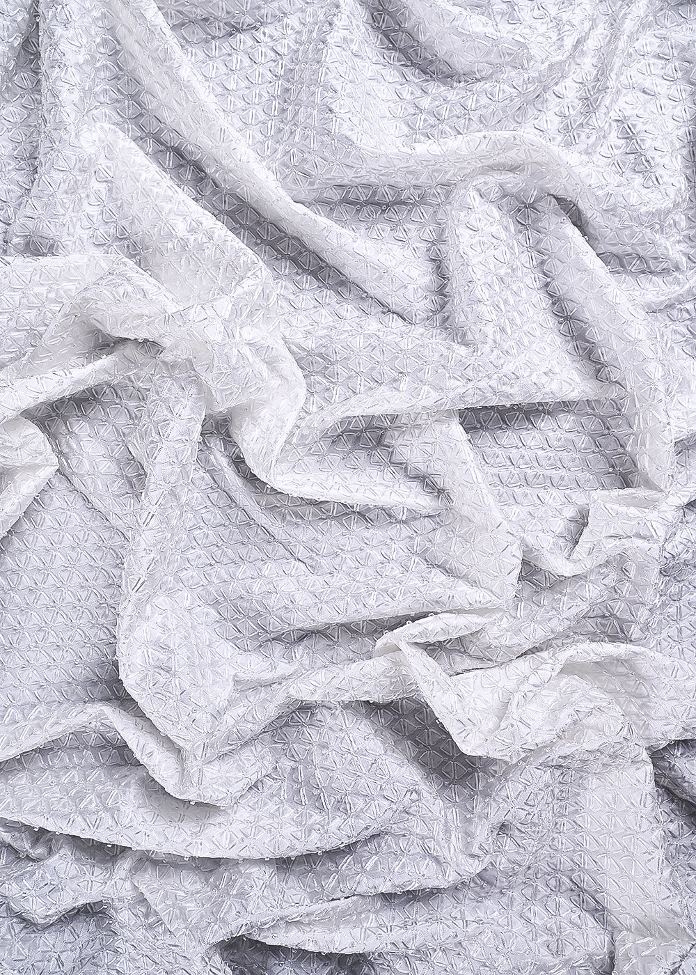 White Silk Dupion Fabric With All Over Pearl And Thread Work 11820