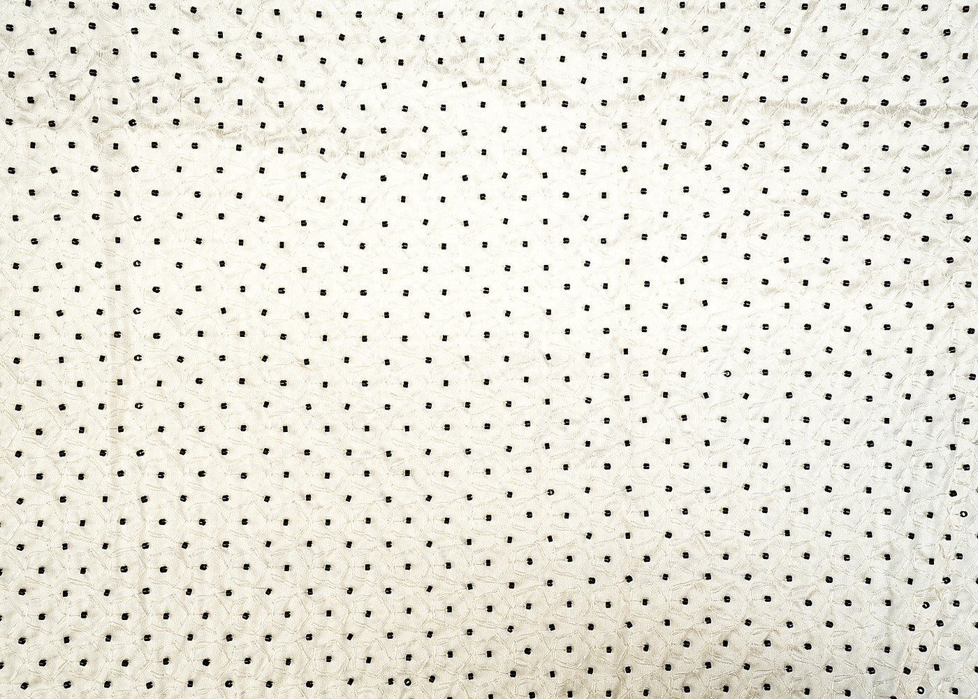 Elegant Noir Silk Dupion Fabric with All-Over Thread and Black Bead Work